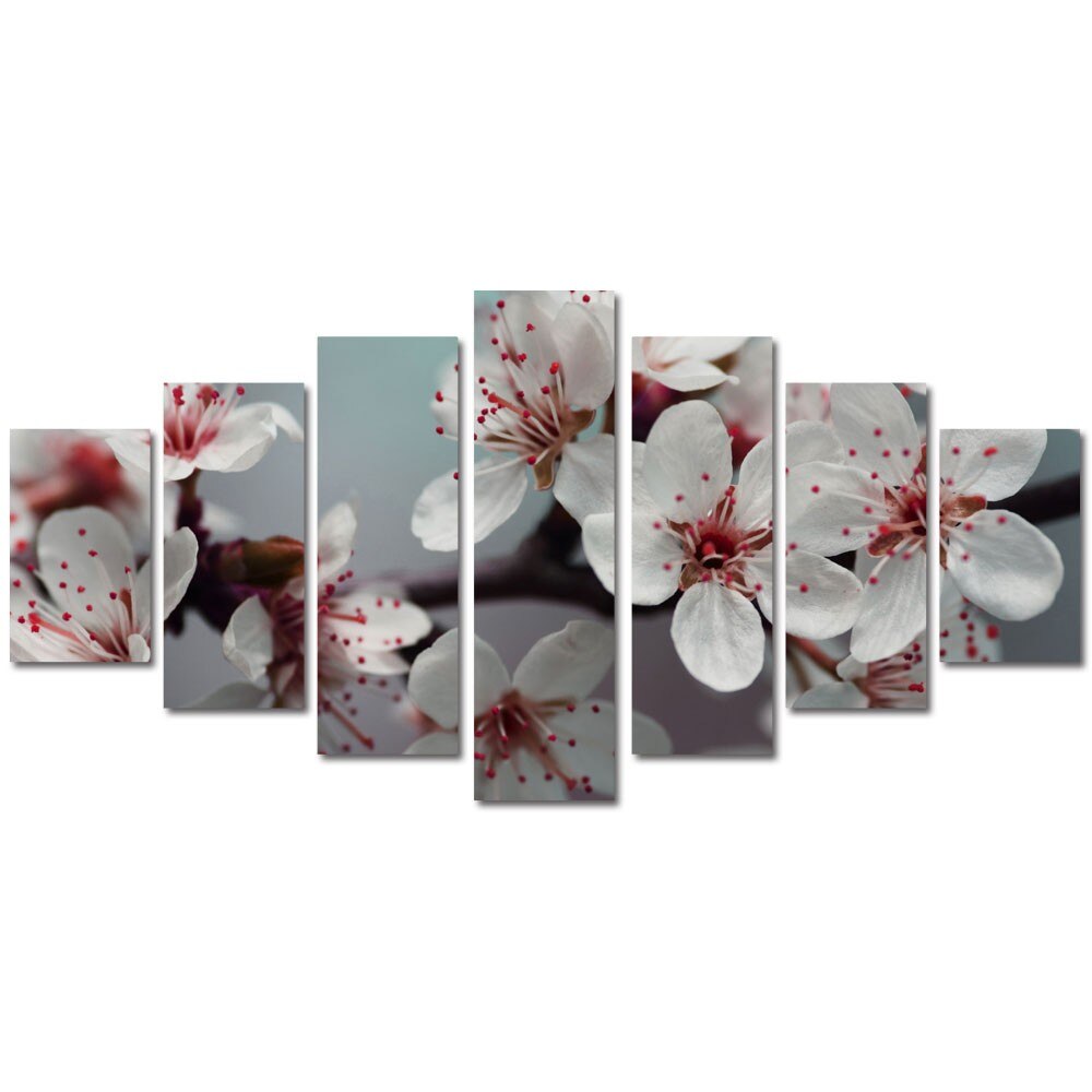 Tablou Multicanvas 7 Piese Peisaje Flori albe, 90 x 175 cm