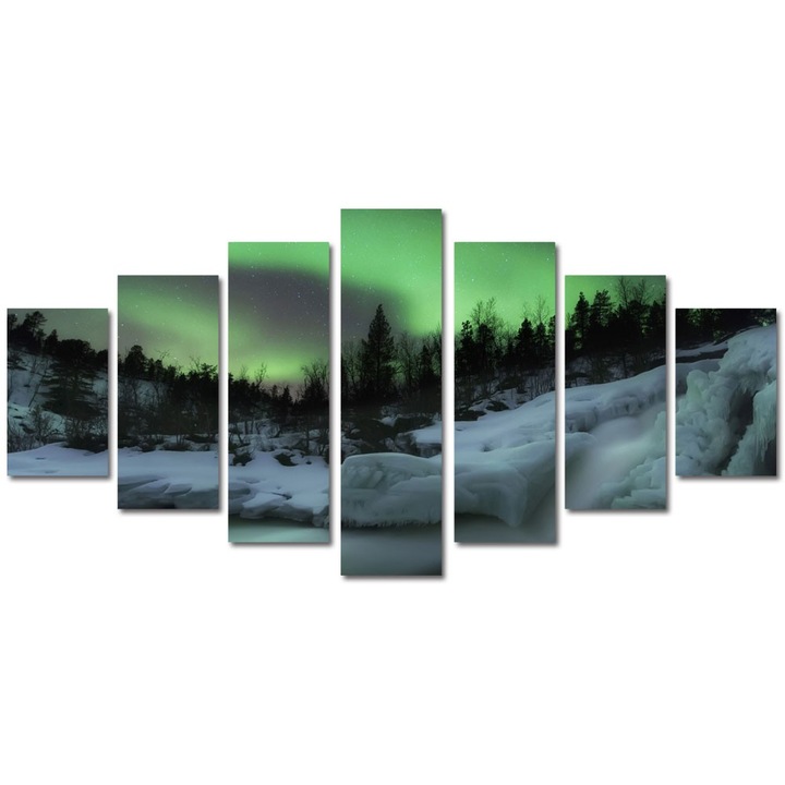 Tablou Multicanvas 7 Piese Peisaje Aurora Boreala, 90 x 175 cm