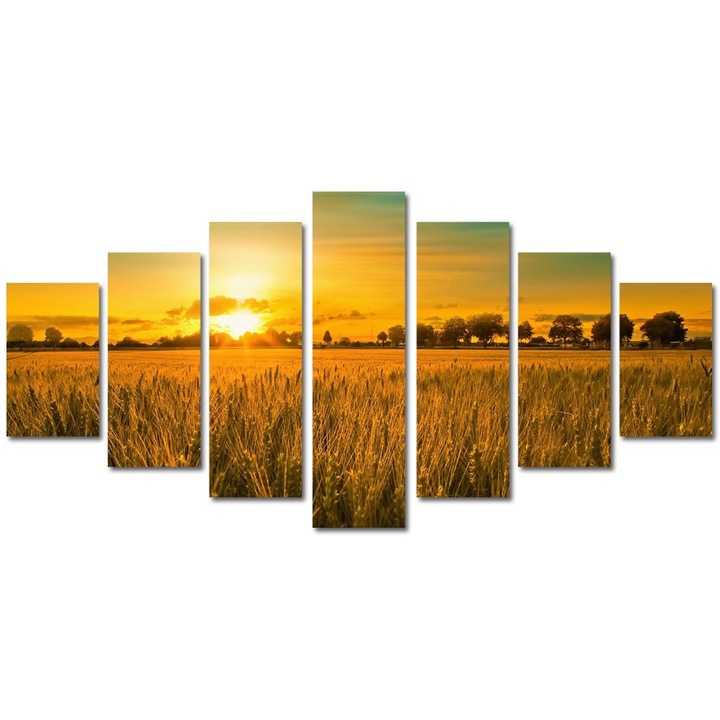 Tablou Multicanvas 7 Piese Peisaje Apus in lanul de grau, 90 x 175 cm