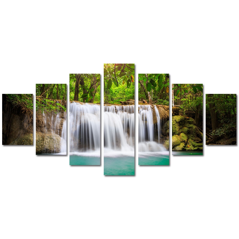 Tablou Multicanvas 7 Piese Peisaje Cascada in jungla, 70 x 140 cm