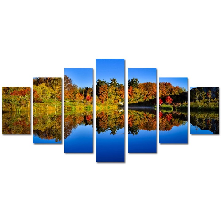 Tablou Multicanvas 7 Piese Peisaje Albastru inchis al lacului, 90 x 175 cm