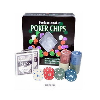 Set poker texas 100 jetoane ,2 pachete carti, 20 x 20 cm Set poker texas 100 jetoane ,2 pachete carti, 20 x 20 cm