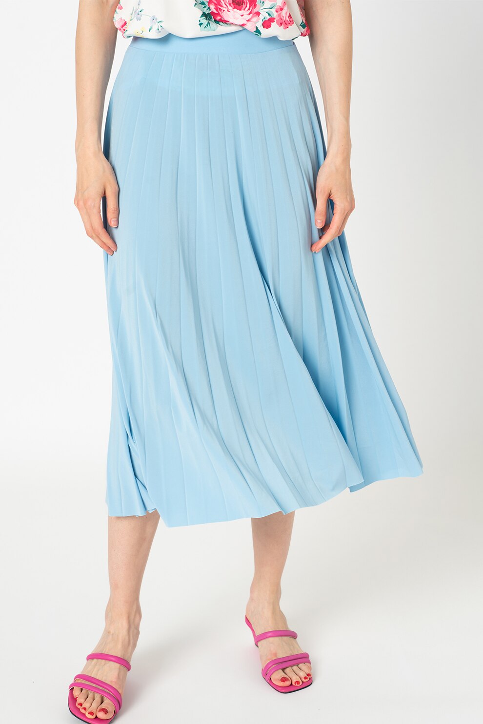 Sisters Point, Fusta midi cu pliuri Malou, Albastru azur