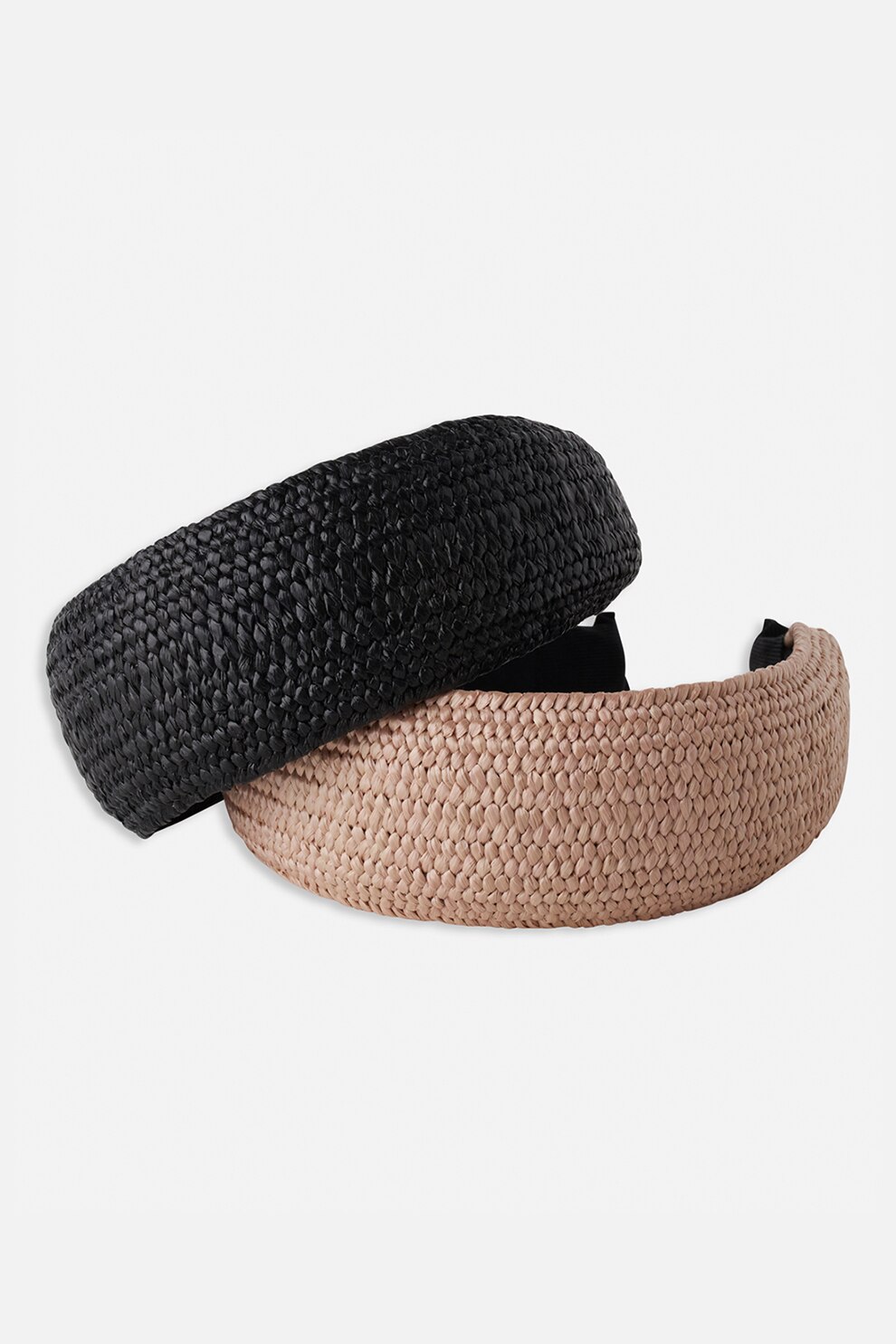 Sisters Point, Set de bentite din rafie cu aspect impletit - 2 piese, Negru/Bej