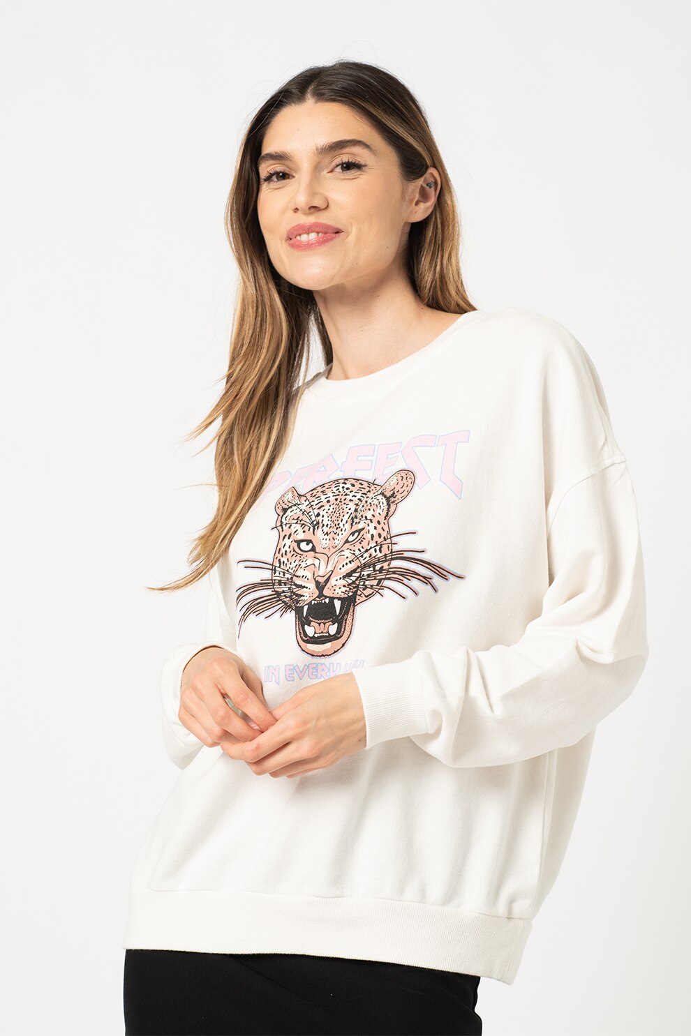 Sisters Point, Bluza sport de bumbac, Alb/Lila