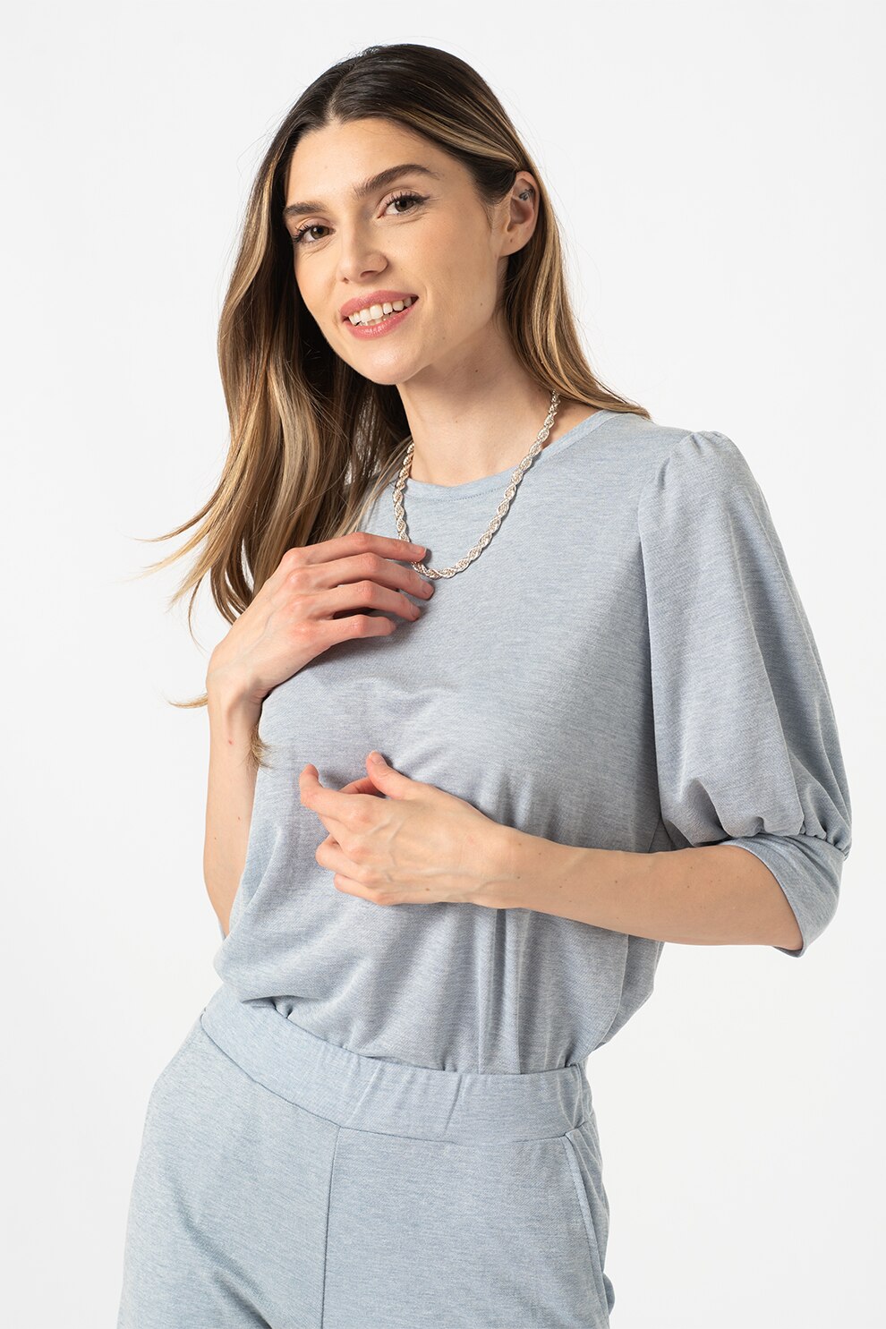 Sisters Point, Bluza cu decolteu la baza gatului Venia, Albastru melange