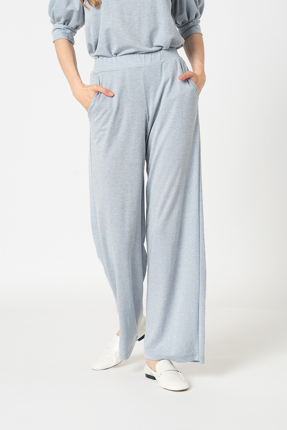 Sisters Point, Pantaloni cu talie inalta si croiala ampla Venia, Albastru melange