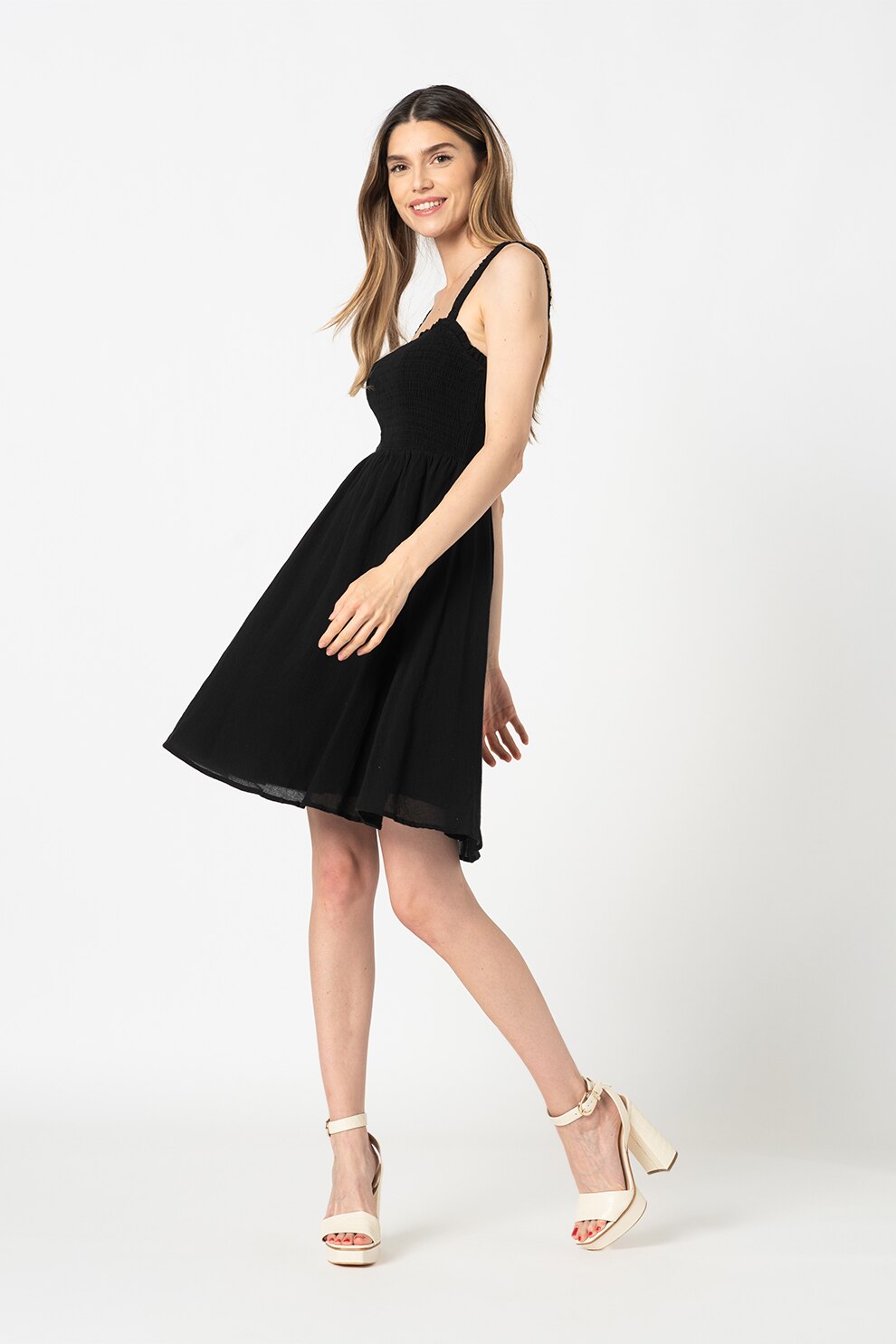 Sisters Point, Rochie evazata de bumbac Etola, Negru