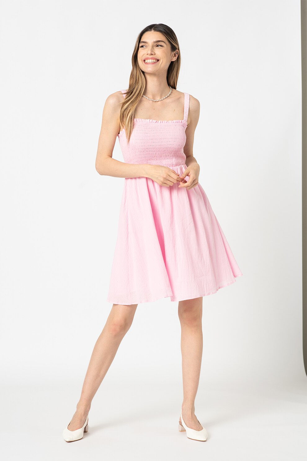 Sisters Point, Rochie evazata de bumbac Etola, Roz