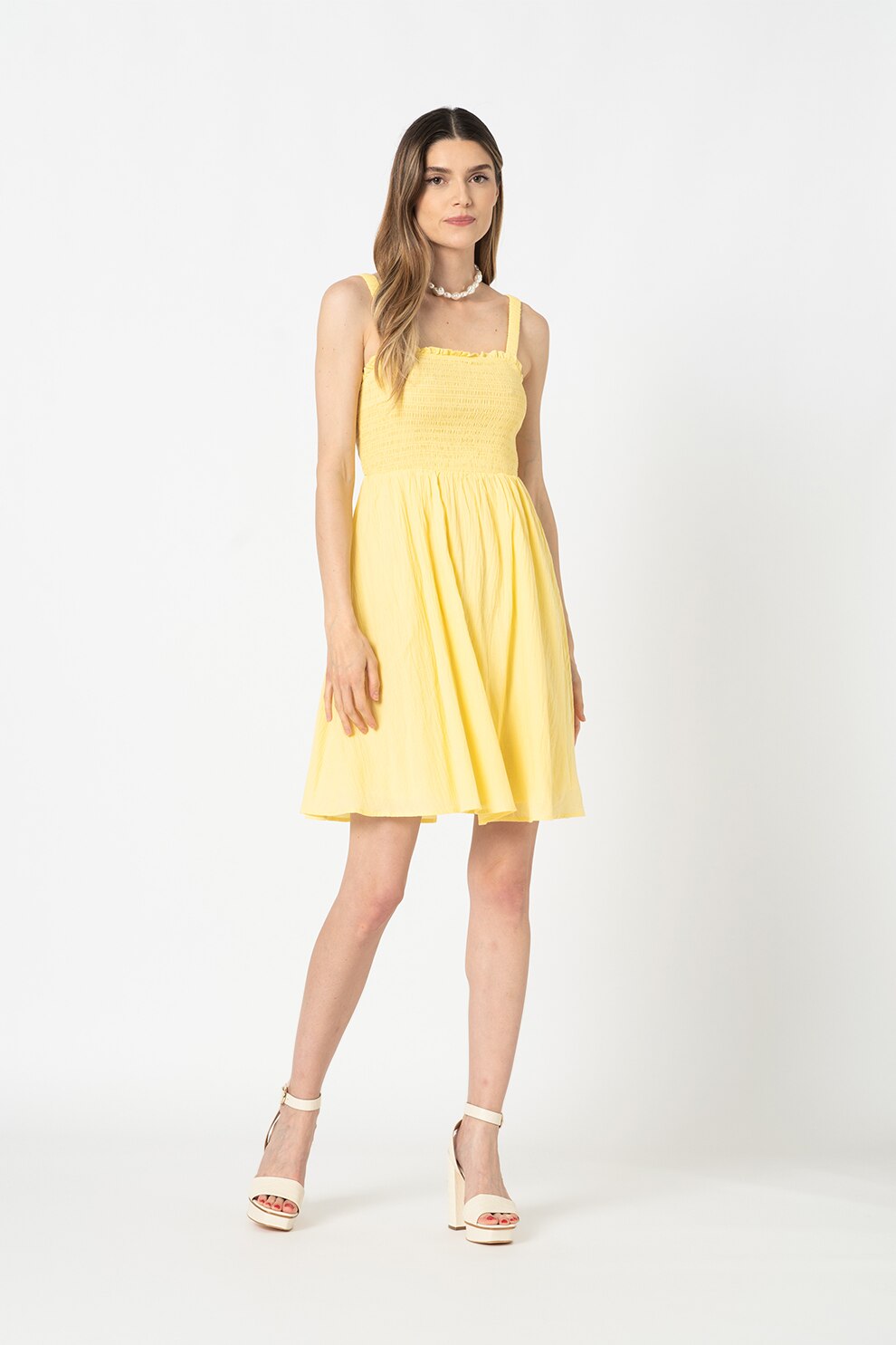 Sisters Point, Rochie evazata de bumbac Etola, Galben