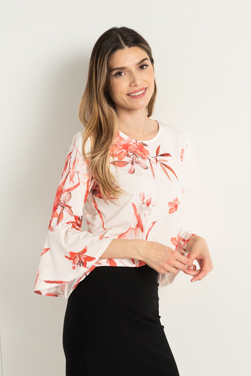 Sisters Point, Bluza cu model tropical New Gaia, Alb/Rosu