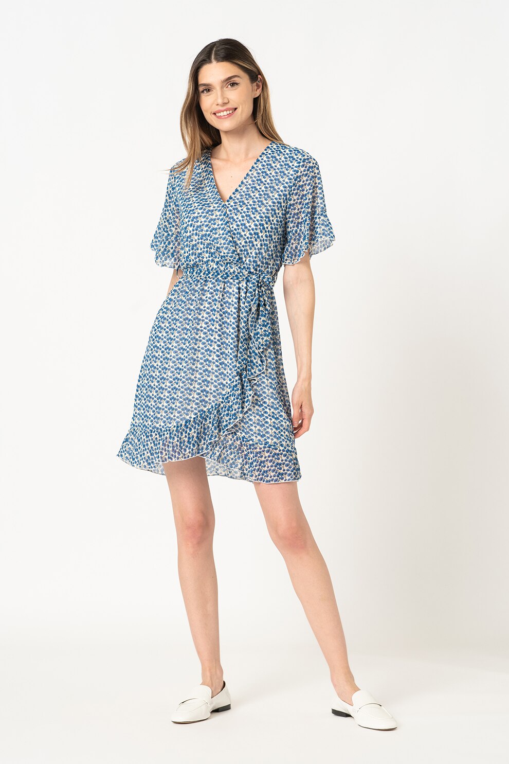 Sisters Point, Rochie cu imprimeu floral New Greto, Alb/Albastru