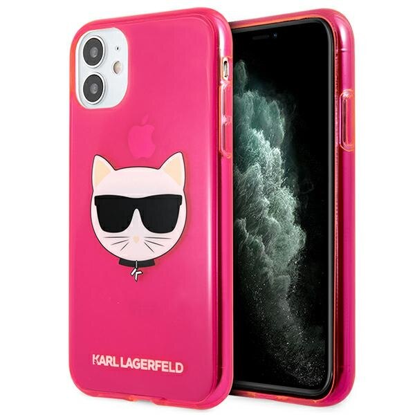 Husa pentru iPhone 11 Karl Lagerfeld Glitter Choupette Fluo pink
