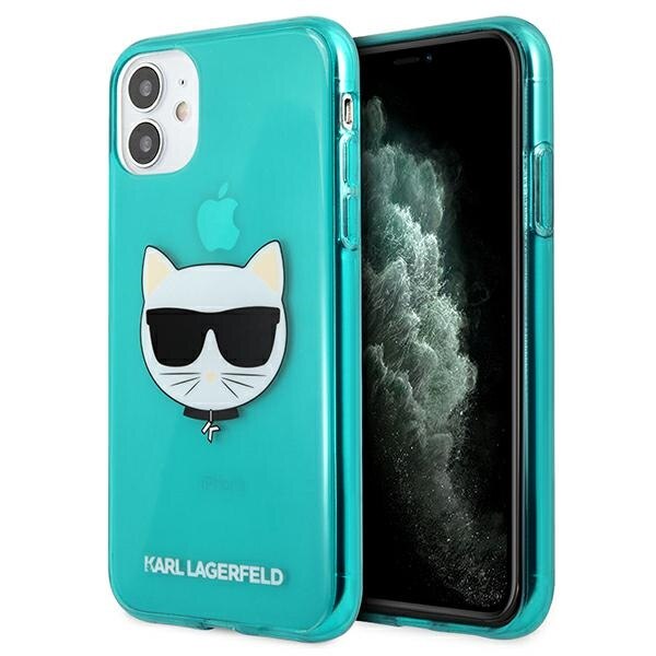 Husa pentru iPhone 11 Karl Lagerfeld Glitter Choupette Fluo blue