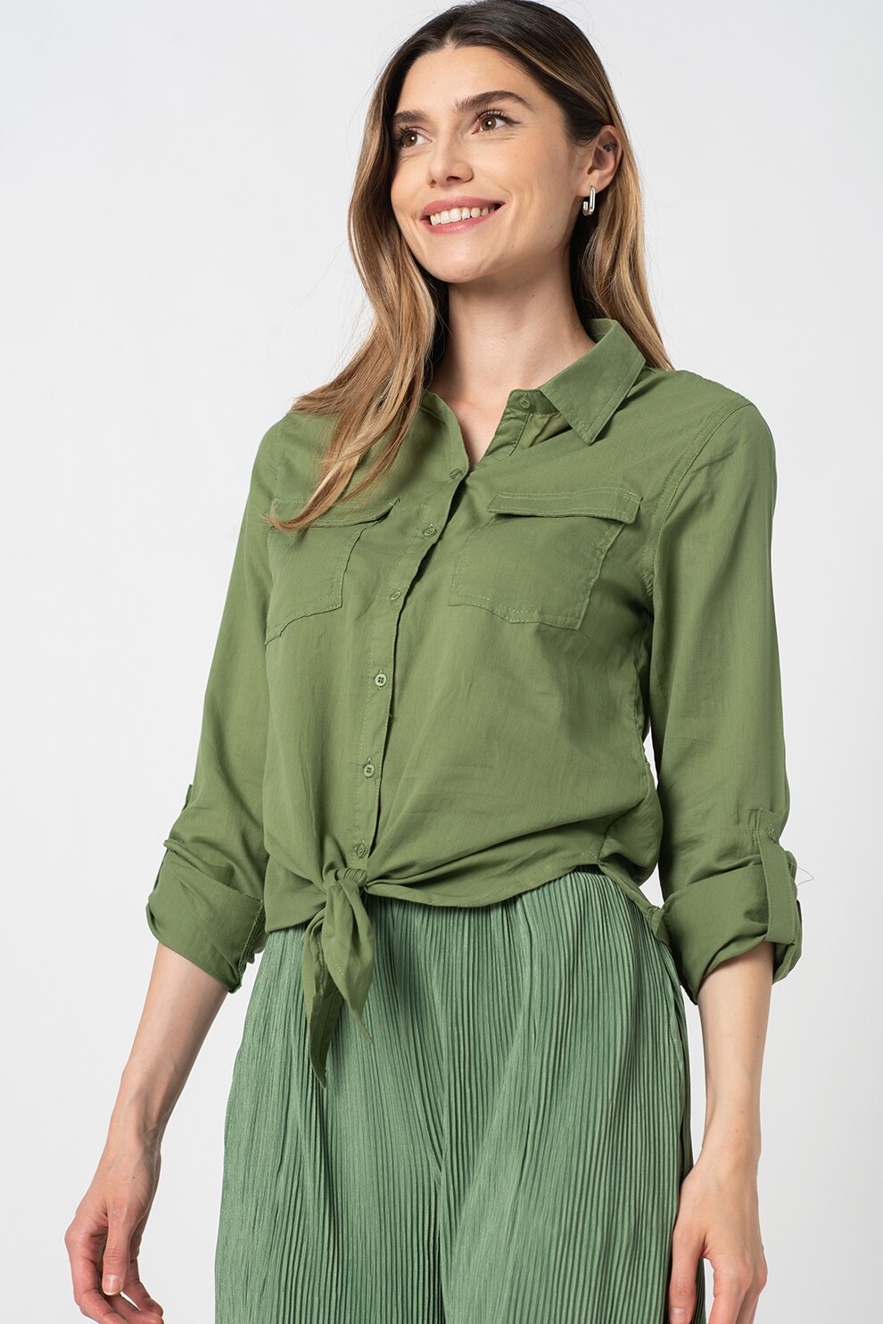 Haily's, Camasa cu maneci lungi si buzunare pe piept Dina, Verde sparanghel