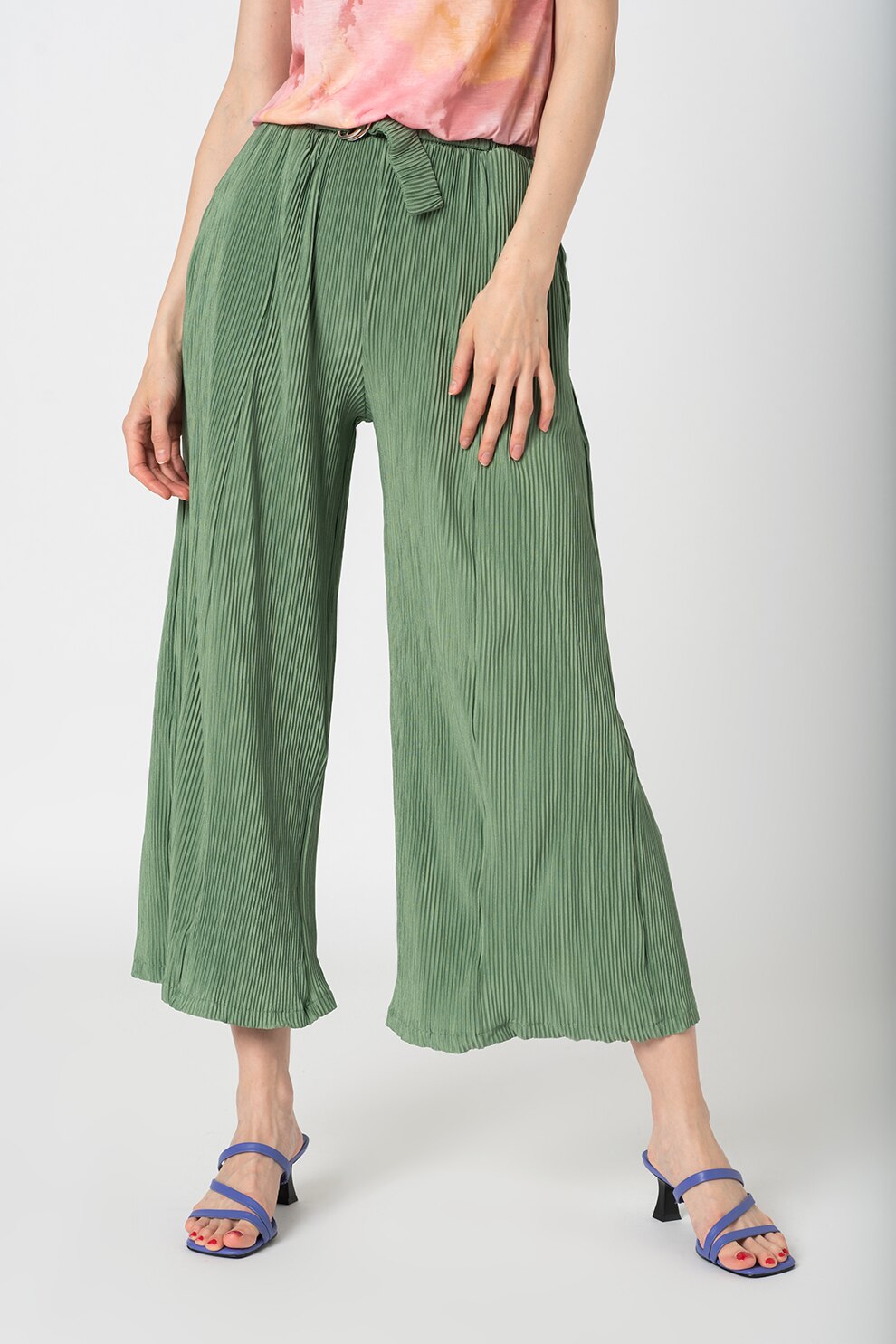 Haily's, Pantaloni cu croiala ampla si aspect striat Ceyla, Verde sparanghel