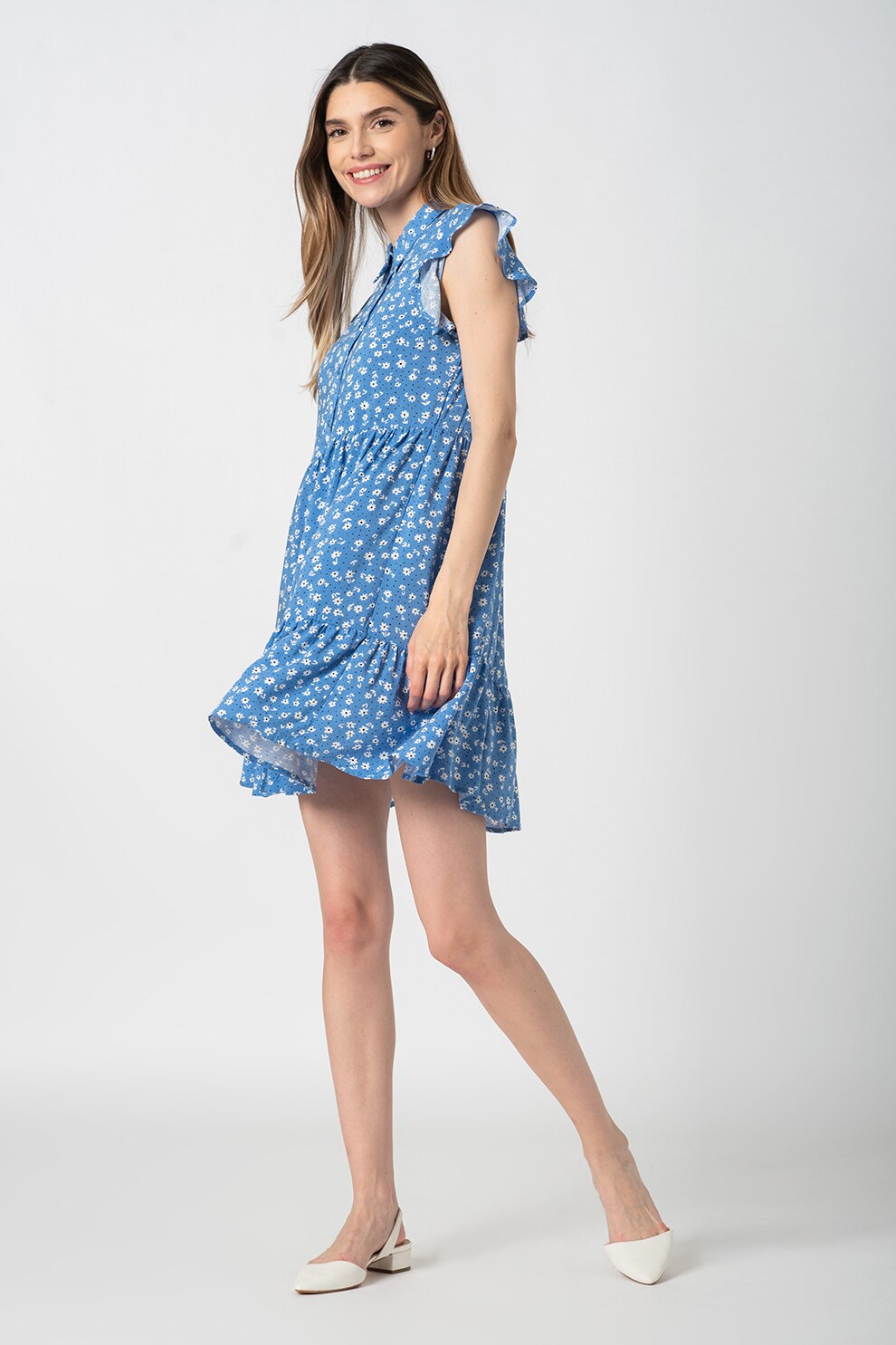 Haily's, Rochie de viscoza cu maneci butterfly Elisa, Albastru/Alb/Negru, M