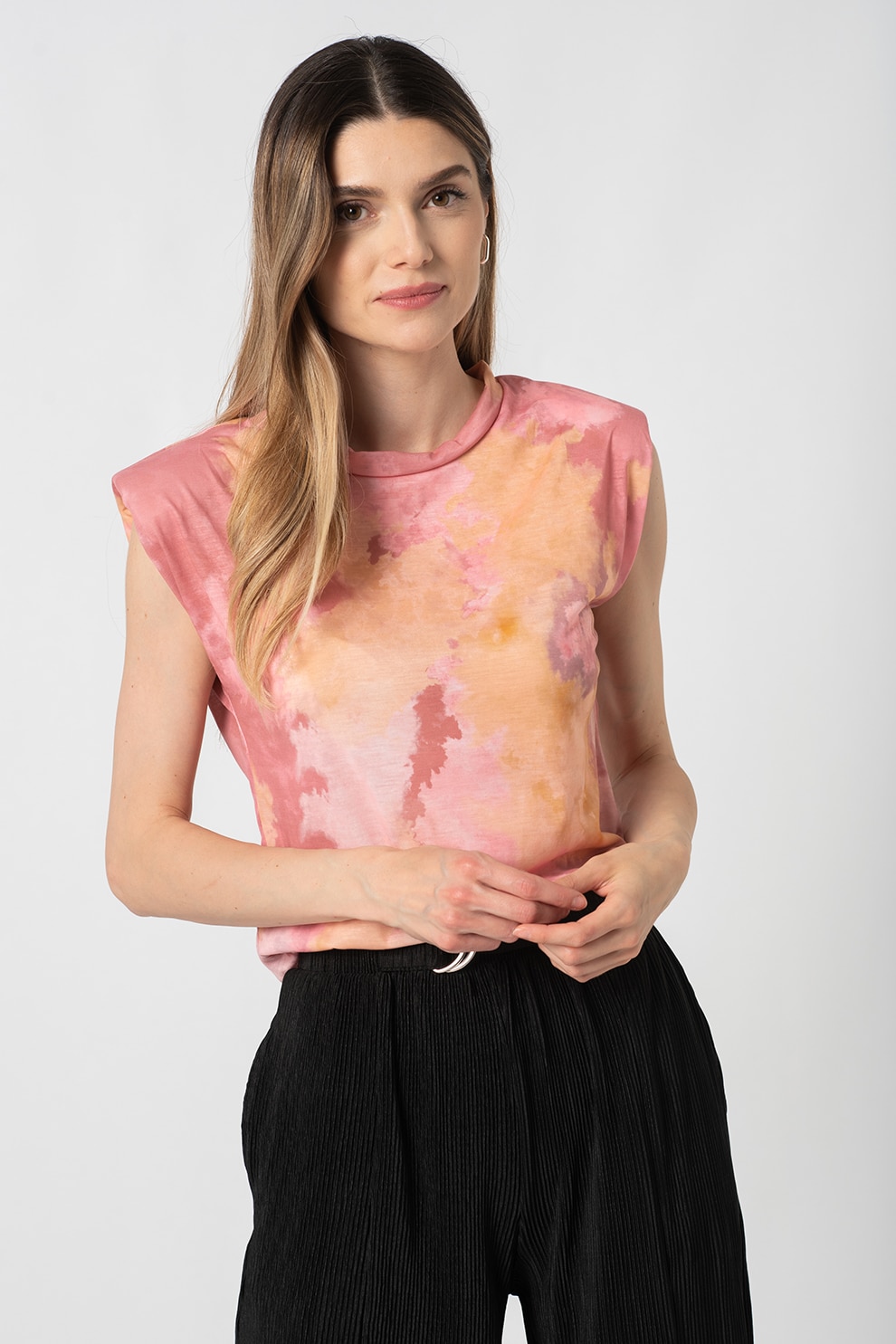 Haily's, Top tie dye cu umeri dublati Olivia, Roz/oranj pal