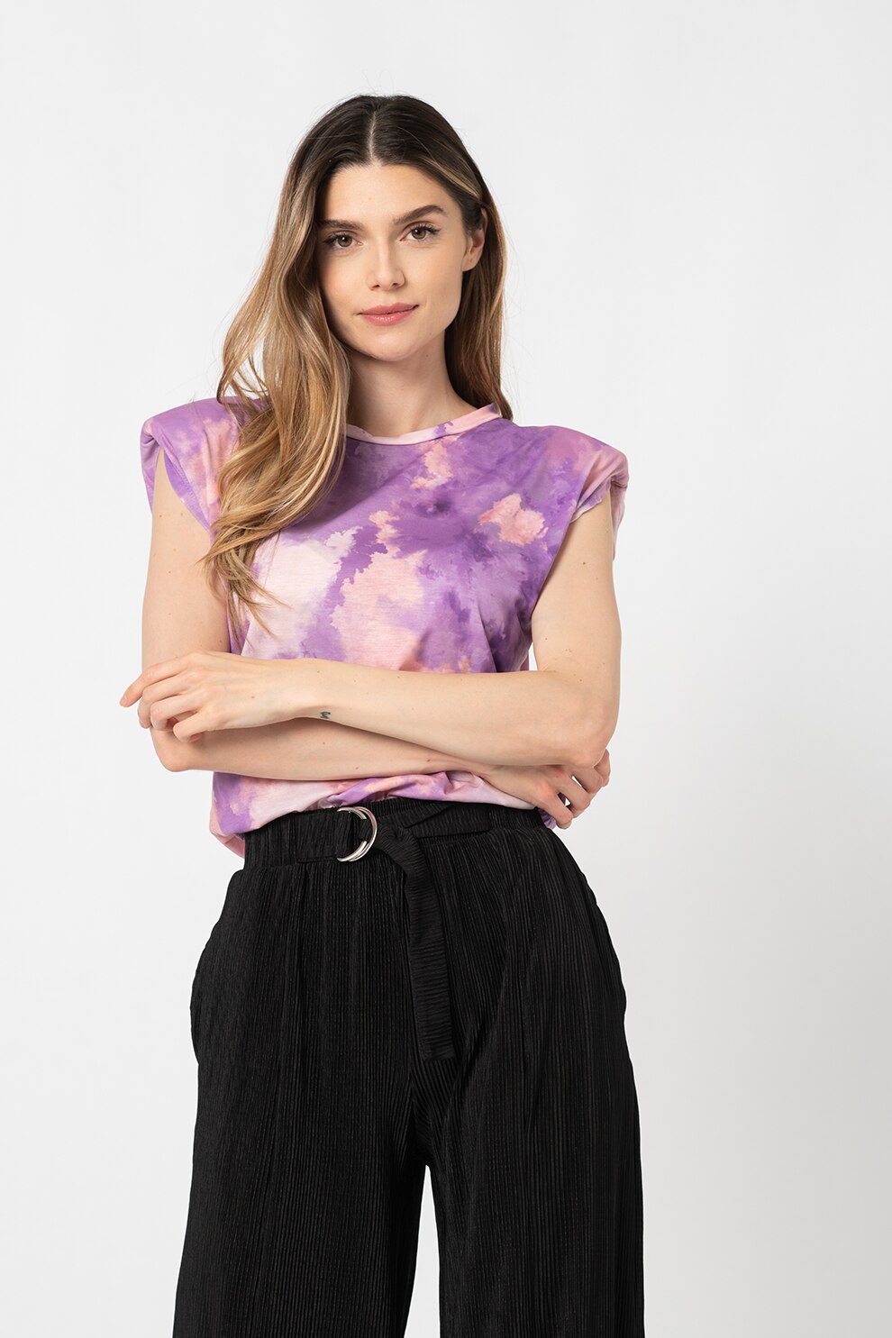 Haily's, Top tie dye cu umeri dublati Olivia, Violet ametist/Roz