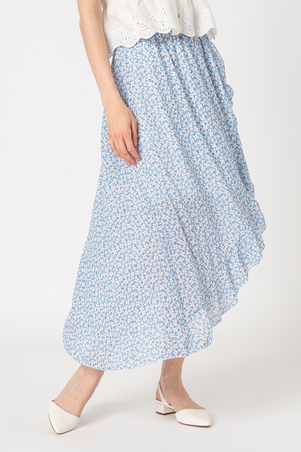 Haily's, Fusta evazata cu model floral Allison, Albastru/Alb/Roz