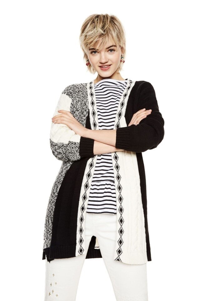 Cardigan Desigual, Opaca, Alb/Negru, M