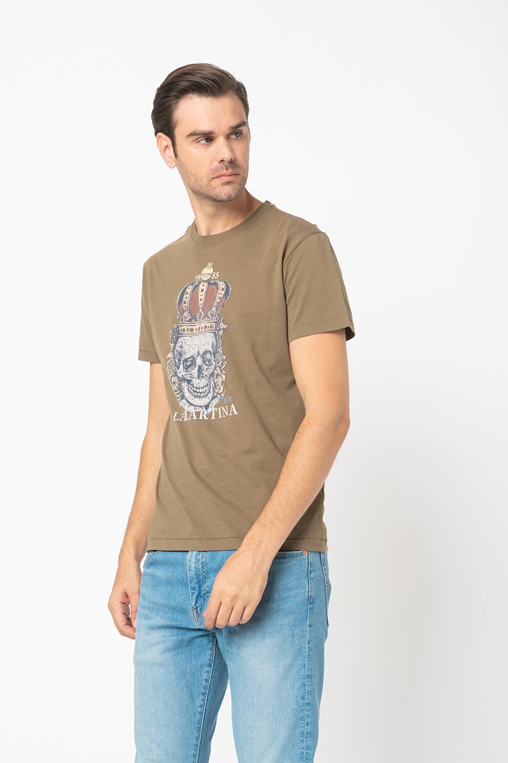 LA MARTINA, Tricou regular fit cu imprimeu, Verde maslina/Gri