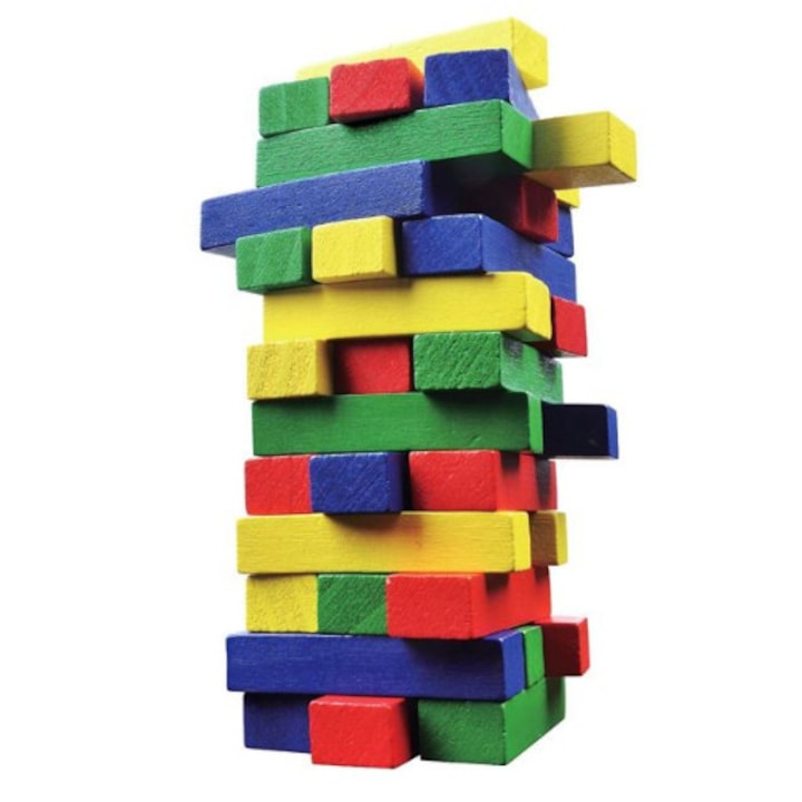 OEM Tumblin Tower Asztali játék, fatorony színes darabokkal, , 29 cm magas