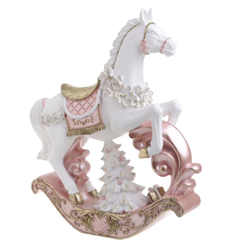 Decoratiune Craciun, cal, alb-roz, 30 x 7.5 x 36 cm