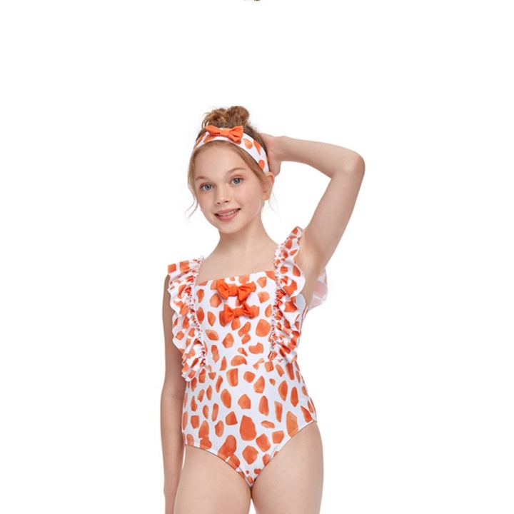 Costum de baie pentru fete, 2 piese, Bandana, 128 cm, Portocaliu/Alb