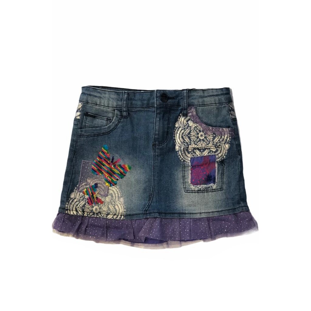 Fusta din denim cu terminatie dubla evazata, Desigual 