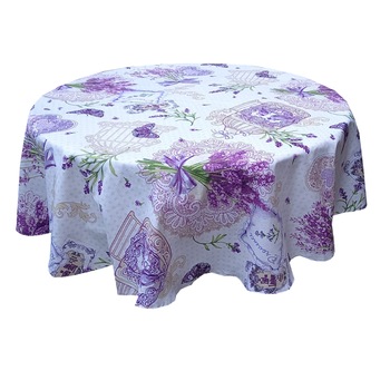 Fata de masa MCF flori de liliac rotunda bumbac 4 persoane 150x150cm Fata de masa MCF flori de liliac rotunda bumbac 4 persoane 150x150cm