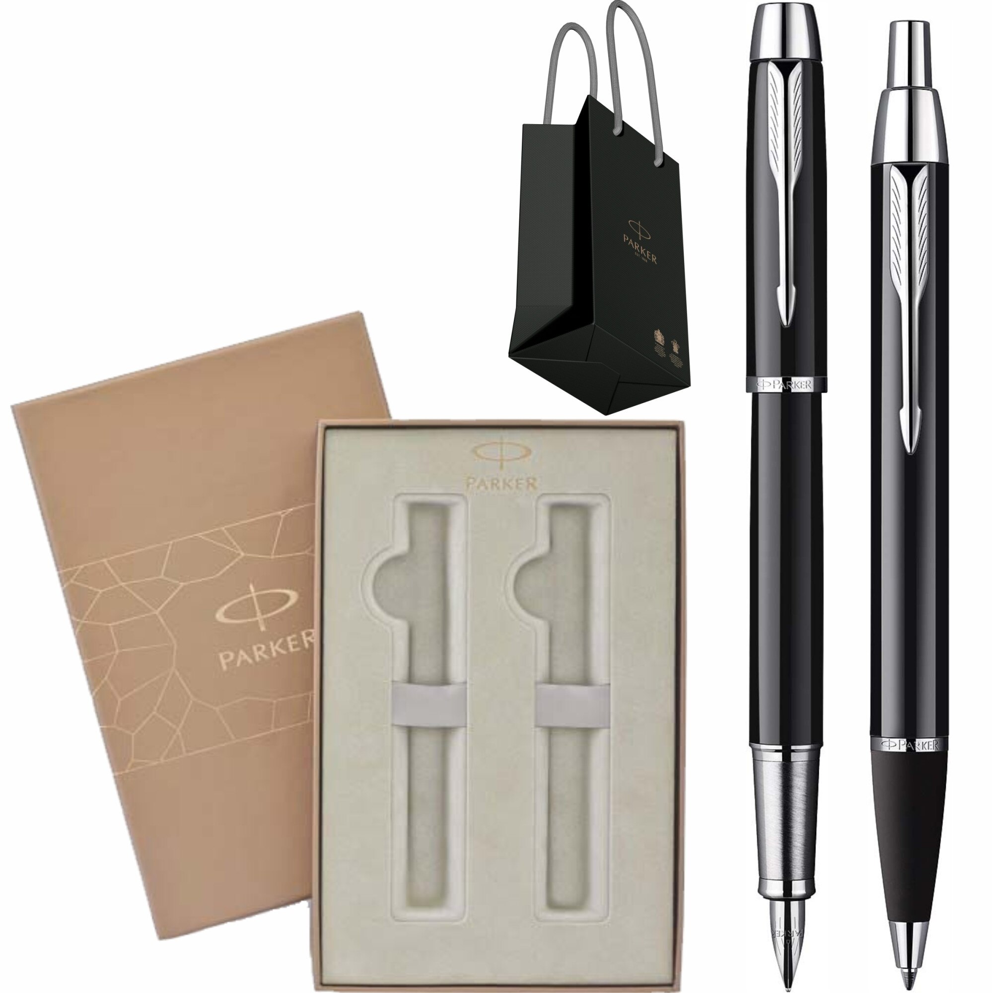 Set Parker Personalizat prin Gravura Laser Stilou Pix IM Standard Black CT in cutie Premium Duo si punga