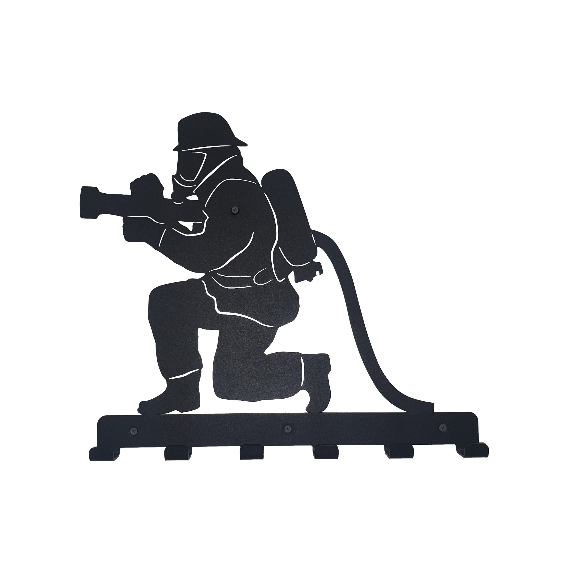 Cuier metalic Pompier 6 agatatoare, 38x42 cm, negru