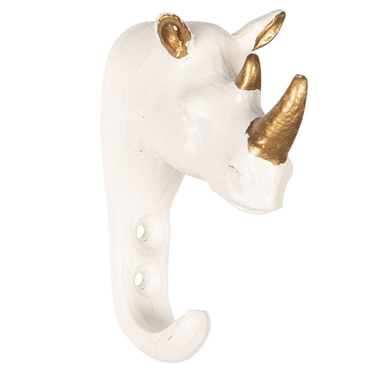 Cuier de perete din fier alb auriu Rinocer 4 cm x 6 cm x 8 h