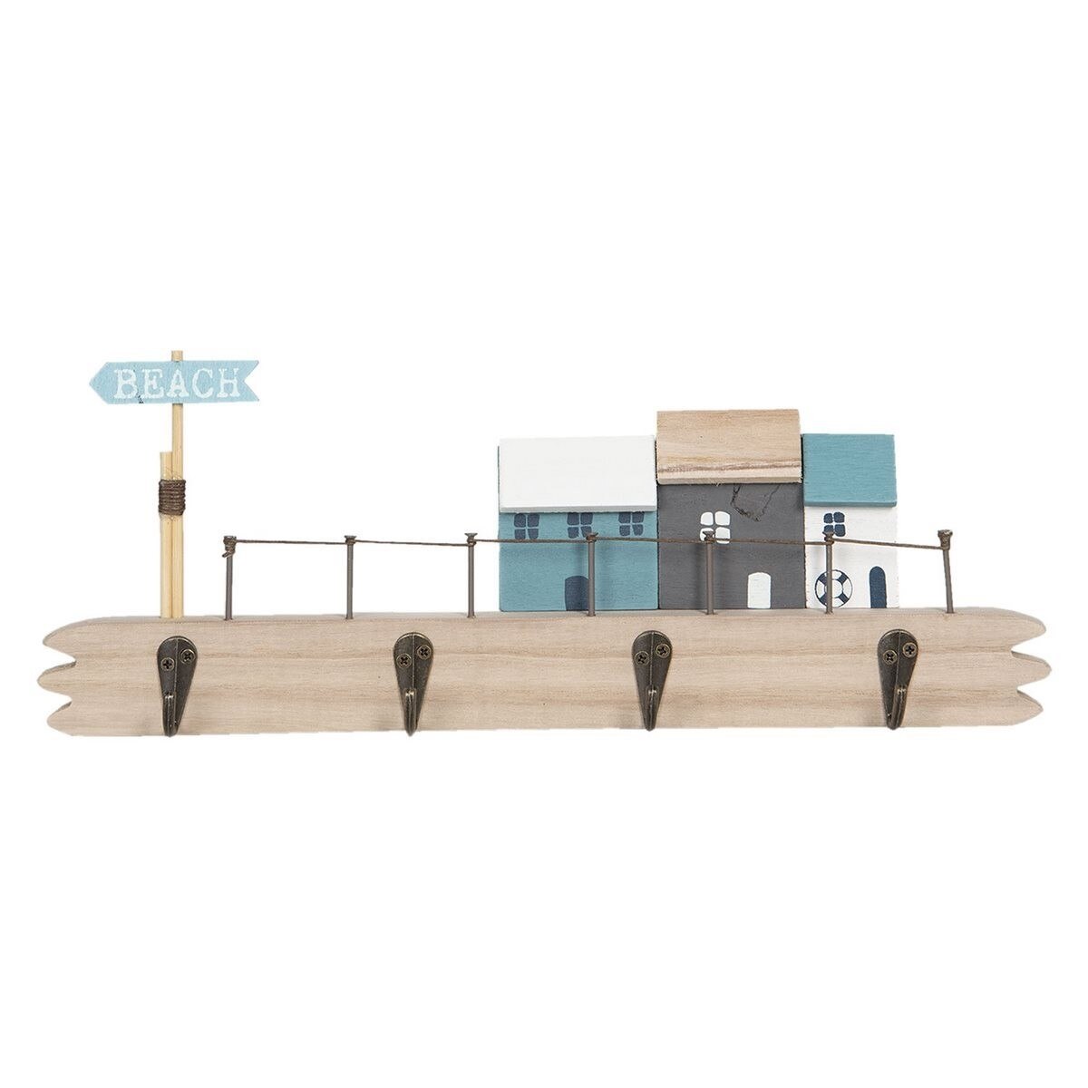 Cuier de perete din lemn cu 4 agatatori metal decor Marin 35 cm x 5 cm x 14 h