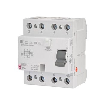 Siguranta automata diferentiala 3P+N 63A/30mA tip A 10kA EFI-P4, ETI 002061513 Siguranta automata diferentiala 3P+N 63A/30mA tip A 10kA EFI-P4, ETI 002061513