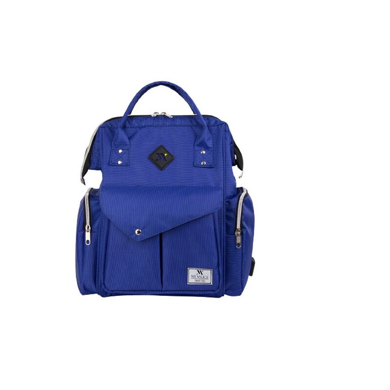 Rucsac pentru mamici, cu mufa USB, albastru