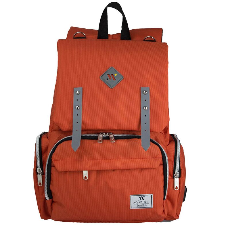 Rucsac pentru mamici, cu mufa USB, Maya, portocaliu