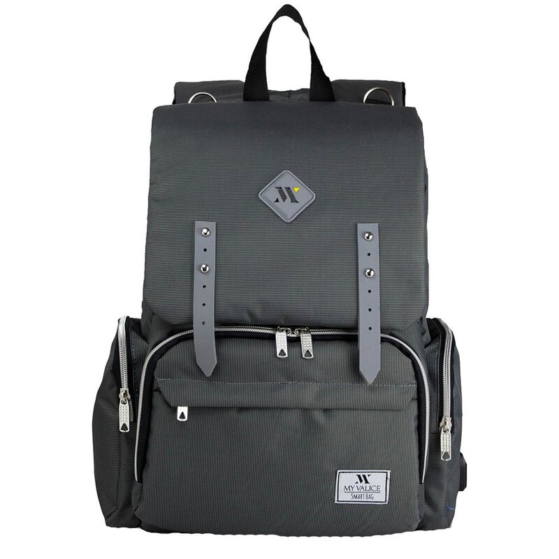 Rucsac pentru mamici, cu mufa USB, Maya, gri