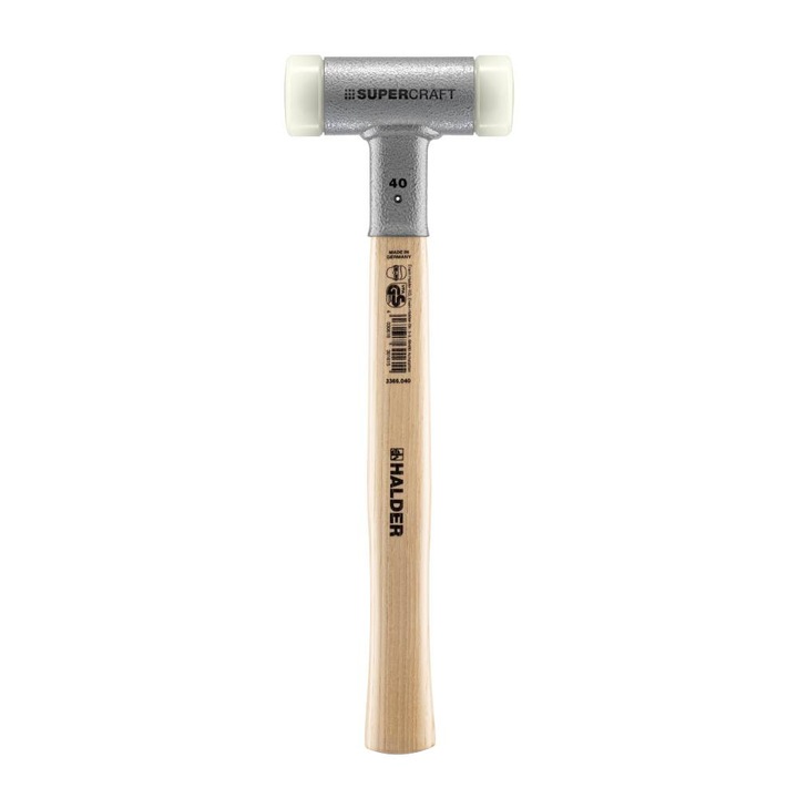 Ciocan cu capete moi Halder, Supercraft, fara recul, cu coada din lemn de nuc si capete interschimbabile din nylon, 40 x 355 mm