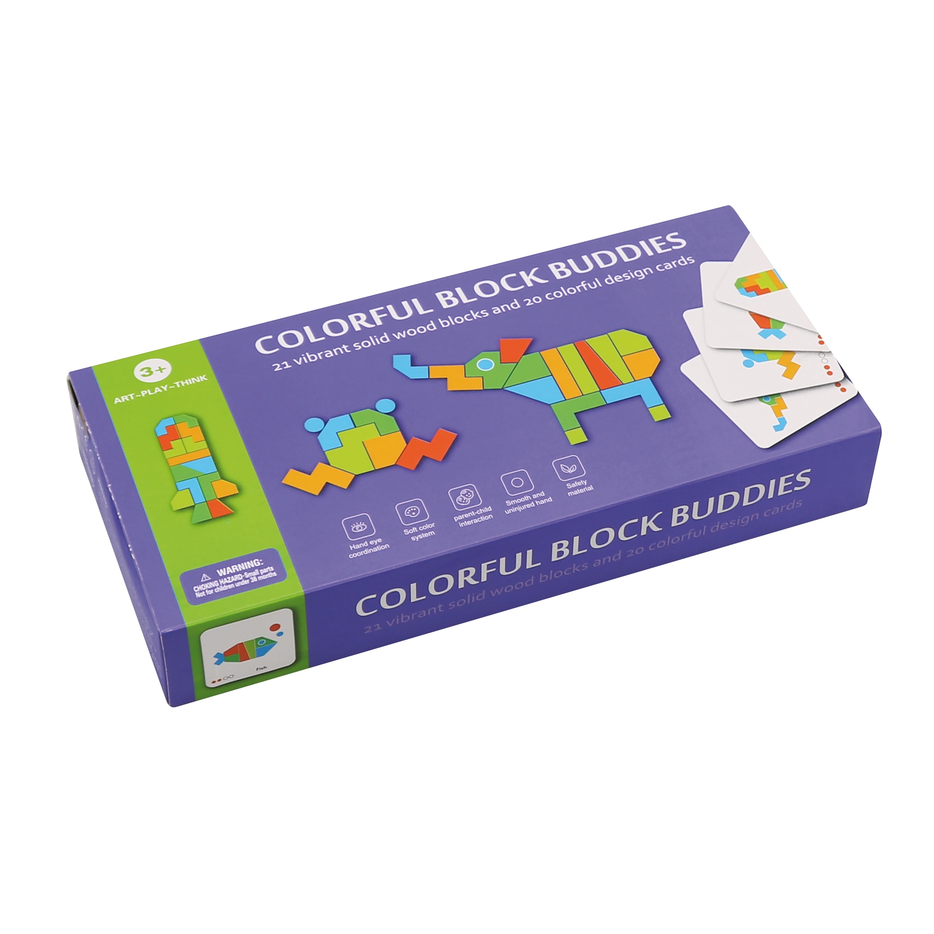 Joc tangram, 21 piese multicolore, din lemn, Andreu Toys