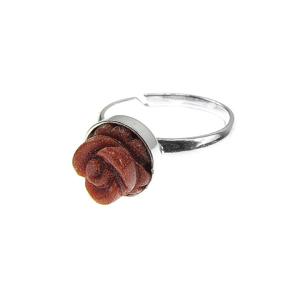 Inel argint reglabil cu trandafir Piatra Soarelui maro 8 MM