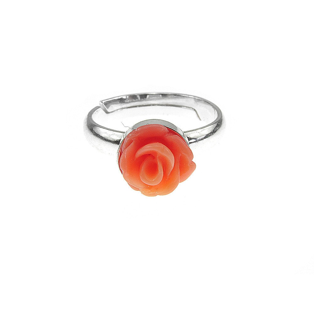Inel argint reglabil cu trandafir coral oranj pasta 7 MM