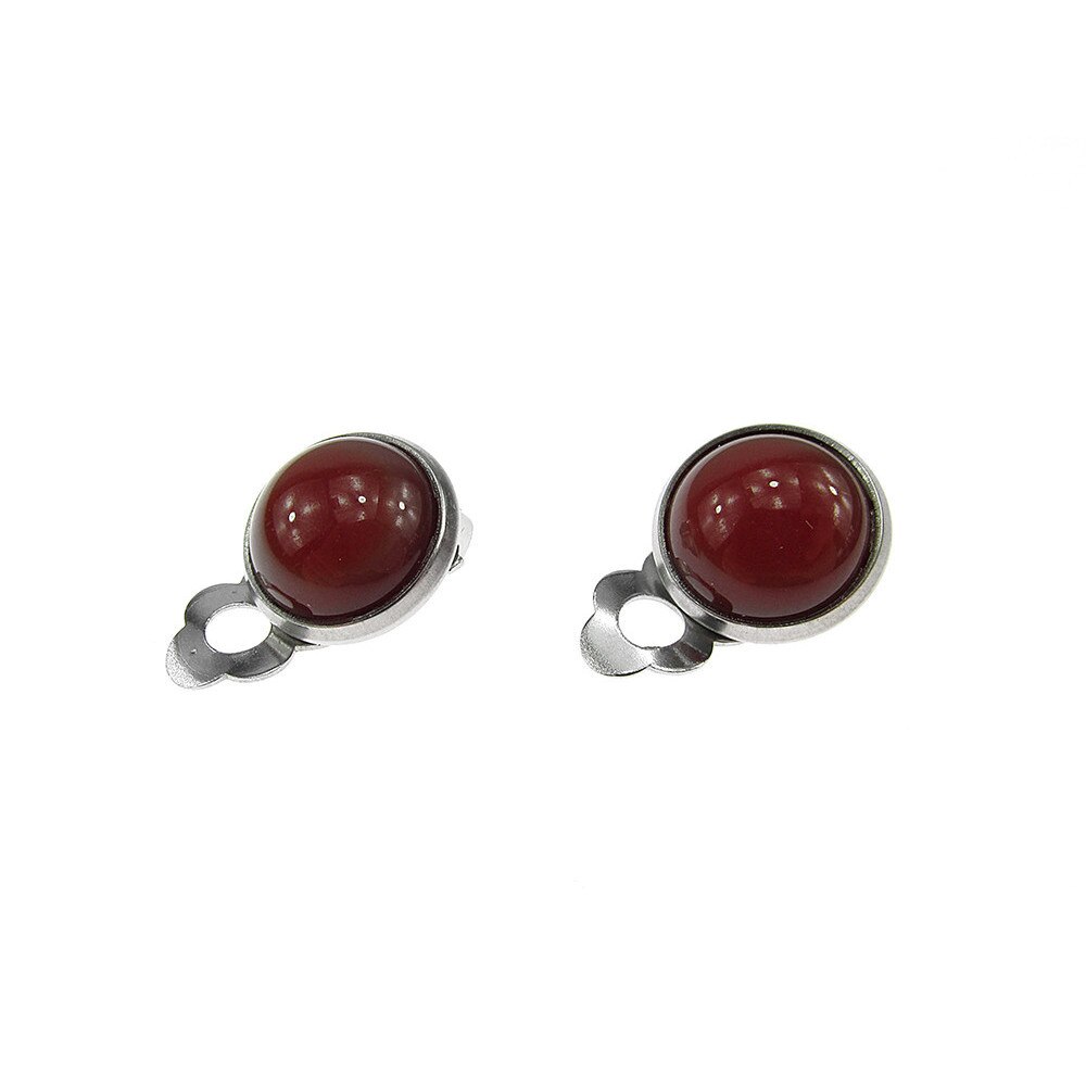 Cercei clips inox cu piatra naturala carneol 10 MM