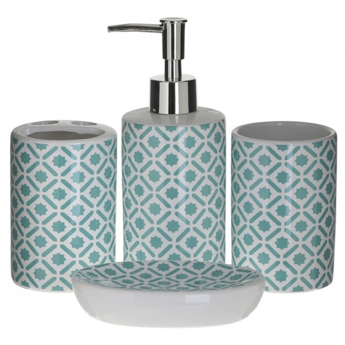 Set accesorii baie din portelan, 4 piese cu model green