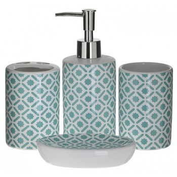 Set accesorii baie din portelan, 4 piese cu model green Set accesorii baie din portelan, 4 piese cu model green