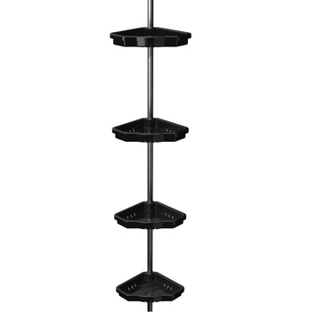 Etajera colt pentru baie si dus, 4 rafturi, inaltime reglabila 180-250 cm, montare pe colt in tensiune pe capate, din Aluminiu, Negru Etajera colt pentru baie si dus, 4 rafturi, inaltime reglabila 180-250 cm, montare pe colt in tensiune pe capate, din Aluminiu, Negru