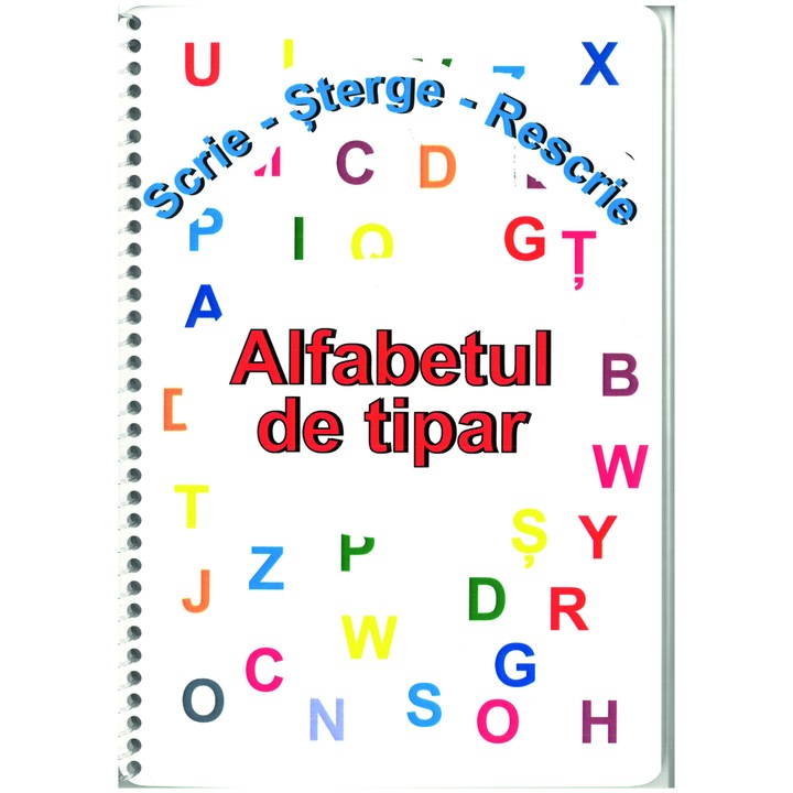 Caiet „Scrie-Sterge-Rescrie” Alfabet de tipar, A4, alb/negru, 29.5 x 21 x 2 cm