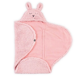 Sac bebe de dormit pentru calatorie, Jollein Bunny, cu gluga, 100x105cm, roz Sac bebe de dormit pentru calatorie, Jollein Bunny, cu gluga, 100x105cm, roz