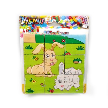 Set 9 cuburi-puzzle din lemn, 6 fete, 6 povesti, Animale salbatice,10x10cm, Vision Set 9 cuburi-puzzle din lemn, 6 fete, 6 povesti, Animale salbatice,10x10cm, Vision